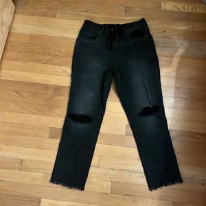 Black, high waisted, wide leg, cropped jeans